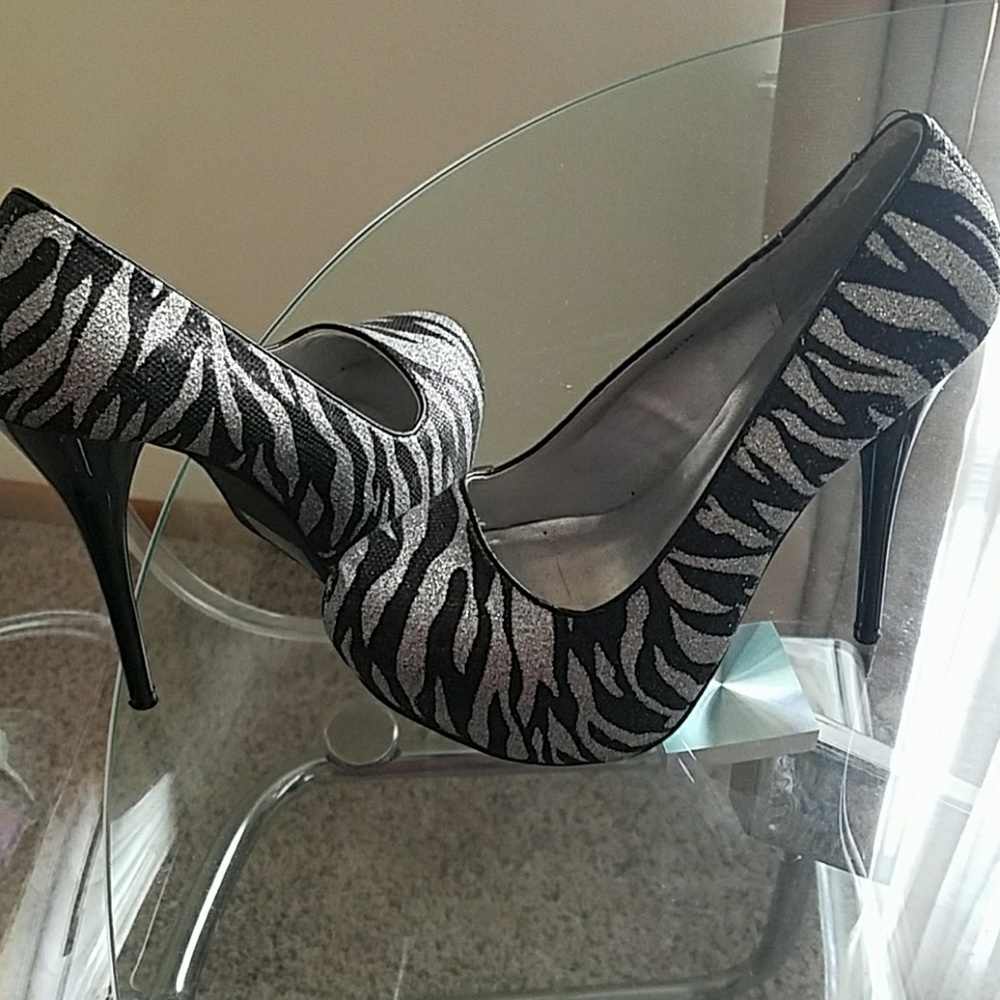 Zebra glitter heels.